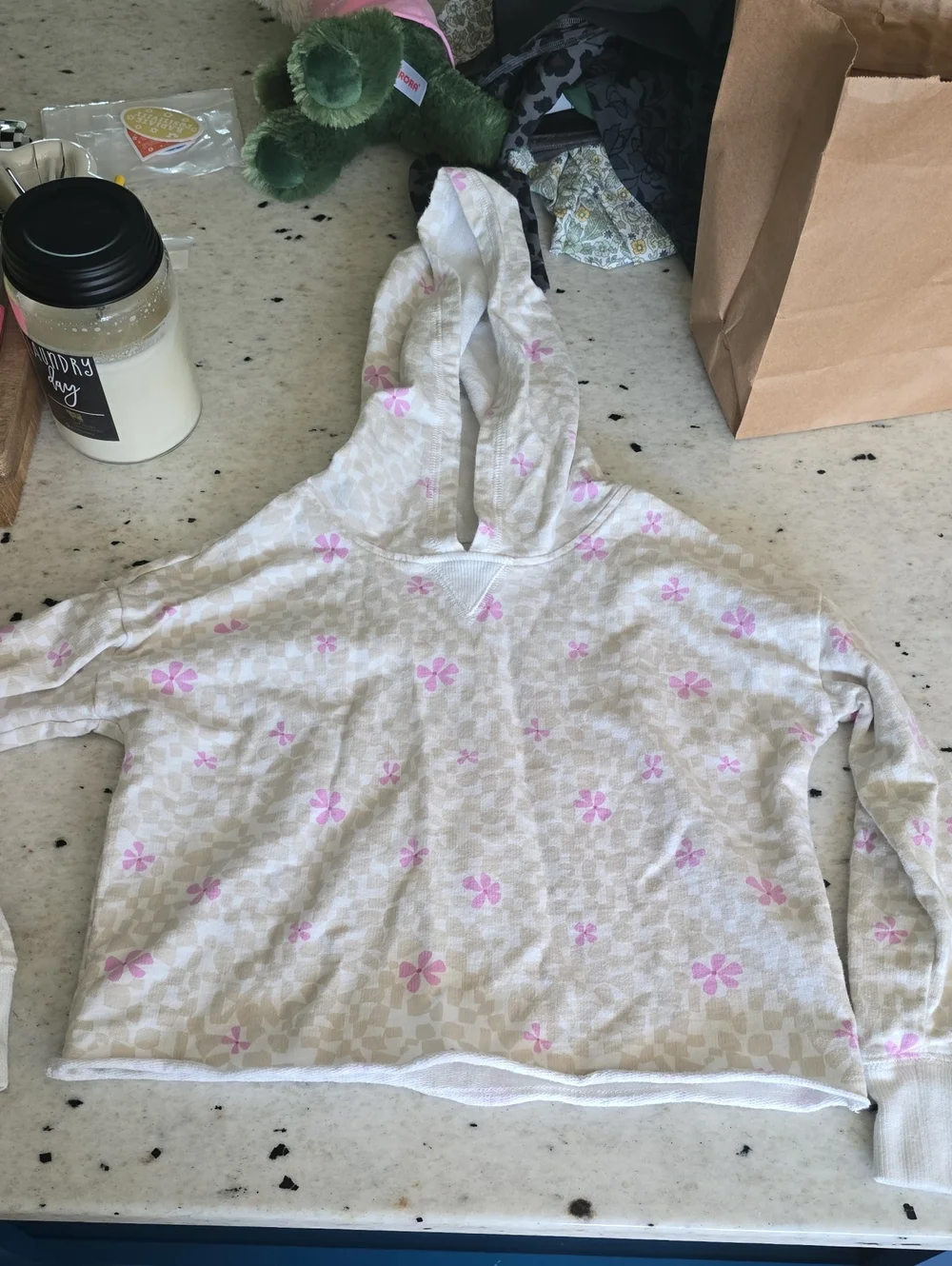 OshKosh B'gosh Cream Hoodie Sweater with Pink Floral Print